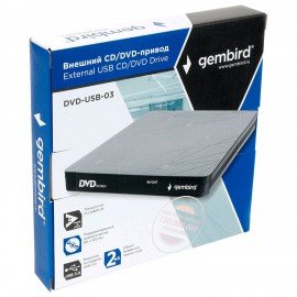 Внешний оптический привод CD/DVD GEMBIRD USB 3.0, пластик, черный, DVD-USB-03