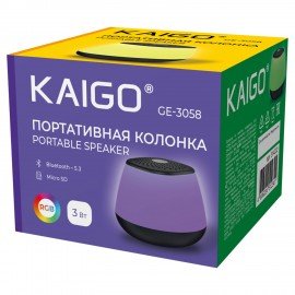Колонка портативная KAIGO GE-3058, 3 Вт, Bluetooth, Micro SD, RGB, 514222