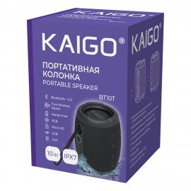Колонка портативная KAIGO BT10T, 10 Вт, Bluetooth, USB, Micro SD, AUX, RGB, TWS, IPX7, черная, 514224
