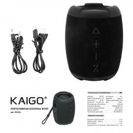 Колонка портативная KAIGO BT10T, 10 Вт, Bluetooth, USB, Micro SD, AUX, RGB, TWS, IPX7, черная, 514224