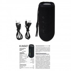 Колонка портативная KAIGO BT30T, 30 Вт, Bluetooth, USB, Micro SD, AUX, RGB, TWS, IPX7, черная, 514226