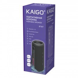 Колонка портативная KAIGO BT30T, 30 Вт, Bluetooth, USB, Micro SD, AUX, RGB, TWS, IPX7, черная, 514226