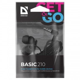 Наушники DEFENDER Basic 210, проводные, кабель 1,2 м, вкладыши, черные, 63211