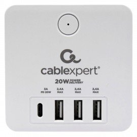 Сетевой фильтр CABLEXPERT Cube, 4 розетки, 16А, 1xType-C PD, 3хUSB, белый, CUBE-4-СU3-W