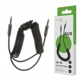 Переходник AUX, Jack 3,5 (M) - Jack 3,5 (M), 2 м, VIXION PRO VX-15, спираль, черный, 02755, БП-00000935