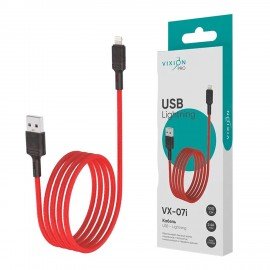 Кабель USB-Lightning 8 pin, 1 м, VIXION PRO VX-07i, для зарядки и передачи данных, красный, 01192, БП-00000910