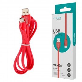 Кабель силиконовый USB-Type-C, 1 м, VIXION PRO VX-12c, для зарядки и передачи данных, красный, 03028, БП-00000962