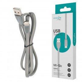 Кабель силиконовый USB-Type-C, 1 м, VIXION PRO VX-12c, для зарядки и передачи данных, серый, 03042, БП-00000963