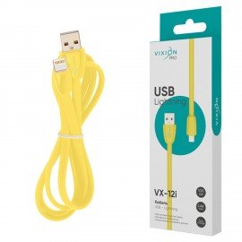 Кабель силиконовый USB-Lightning 8 pin, 1 м, VIXION PRO VX-12i, для зарядки и передачи данных, желтый, 02984, БП-00000966