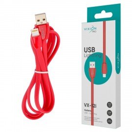 Кабель силиконовый USB-Lightning 8 pin,1м, VIXION PRO VX-12i, для зарядки и передачи данных, красный, 02977, БП-00000967
