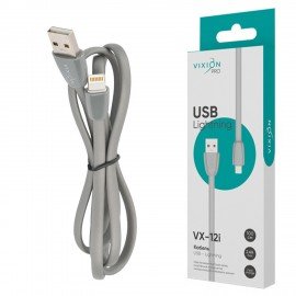 Кабель силиконовый USB-Lightning 8pin,1м,VIXION PRO VX-12i,для зарядки и перед. данных, серый, 02991, БП-00000968
