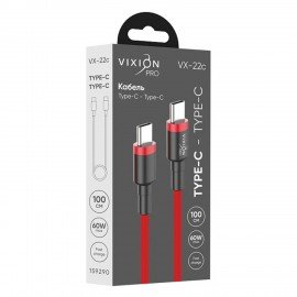 Кабель Type-C - Type-C, 60 Вт, 1 м, VIXION PRO VX-22c, для зарядки и передачи данных, красный, 02717, БП-00000946