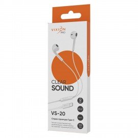 Наушники с микрофоном (гарнитура) VIXION PRO VS-20, проводные, 1,2 м, Type-C, белый, 06319, БП-00001068