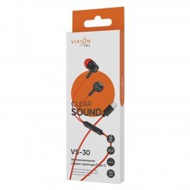 Наушники с микрофоном (гарнитура) VIXION PRO VS-30, проводные, 1,2 м, Type-C, красный, 03431, БП-00001069