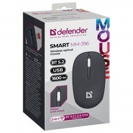 Мышь беспроводная DEFENDER Smart MM-396, 1600 dpi, 2кнопки+1колесо-кнопка, оптическая, черная, 52396