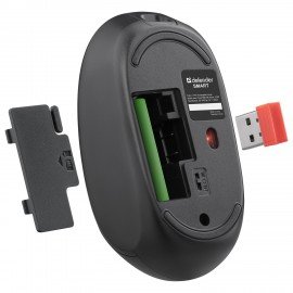 Мышь беспроводная DEFENDER Smart MM-396, 1600 dpi, 2кнопки+1колесо-кнопка, оптическая, черная, 52396