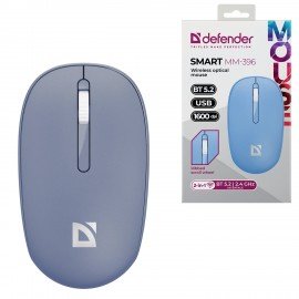 Мышь беспроводная DEFENDER Smart MM-396, 1600 dpi, 2кнопки+1колесо-кнопка, оптическая, синяя, 52397