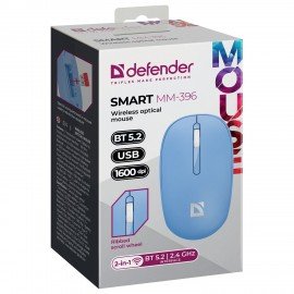 Мышь беспроводная DEFENDER Smart MM-396, 1600 dpi, 2кнопки+1колесо-кнопка, оптическая, синяя, 52397
