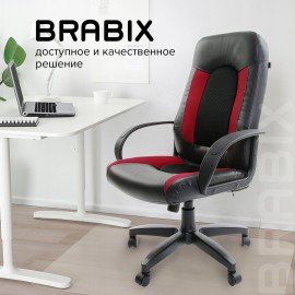 Кресло офисное BRABIX "Strike EX-525", экокожа черная, ткань черная/бордовая, TW, 531379