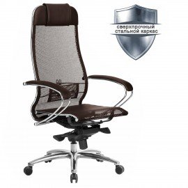 Кресло офисное МЕТТА "SAMURAI" S-1.04, сверхпрочная ткань-сетка, темно-коричневое