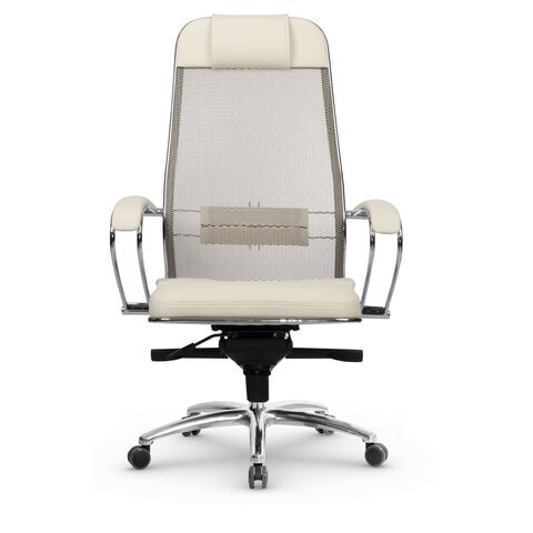 Кресло офисное МЕТТА "SAMURAI" SL-1.04, сверхпрочная ткань-сетка/экокожа, бежевое