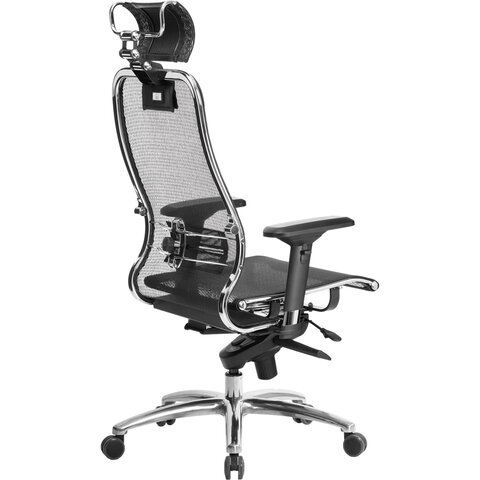 Кресло офисное МЕТТА "SAMURAI" S-3.04, с подголовником, сверхпрочная ткань-сетка, черное