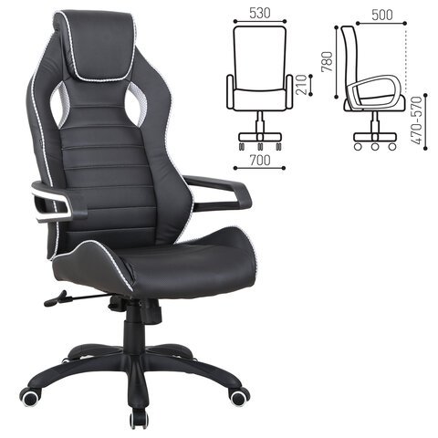 Кресло компьютерное BRABIX "Techno Pro GM-003", экокожа, черное/серое, вставки серые, 531814