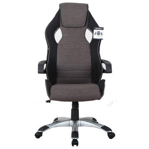 Кресло компьютерное BRABIX "Techno GM-002", ткань, черное/серое, вставки белые, 531815