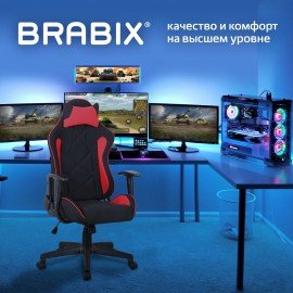 Кресло компьютерное BRABIX "GT Racer GM-101", подушка, ткань, черное/красное, 531820