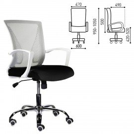 Кресло BRABIX "Wings MG-306", пластик белый, хром, сетка, серое/черное, 532010