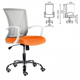 Кресло BRABIX "Wings MG-306", пластик белый, хром, сетка, серое/оранжевое, 532011