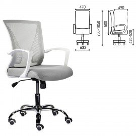 Кресло BRABIX "Wings MG-306", пластик белый, хром, сетка, серое, 532012