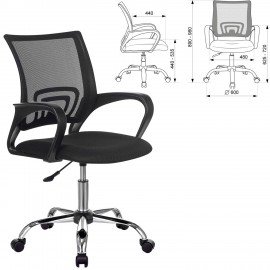 Кресло BRABIX "Fly MG-396", с подлокотниками, сетка, хром, черное, 532086