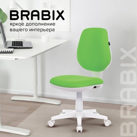 Кресло детское BRABIX "Fancy MG-201W", без подлокотников, пластик белый, салатовое, 532414, MG-201W_532414