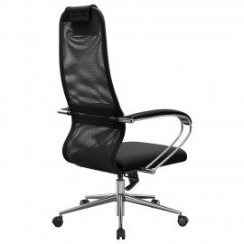 Кресло офисное МЕТТА "SU-B-8" хром, ткань-сетка, сиденье мягкое, черное