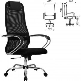 Кресло офисное МЕТТА "SU-B-8" хром, ткань-сетка, сиденье мягкое, черное