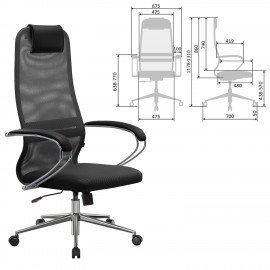 Кресло офисное МЕТТА "SU-B-8" хром, ткань-сетка, сиденье мягкое, черное