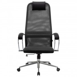 Кресло офисное МЕТТА "SU-B-8" хром, ткань-сетка, сиденье мягкое, черное