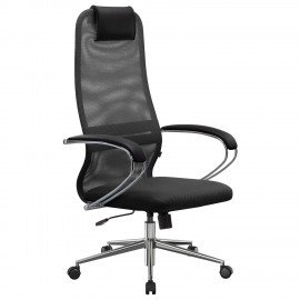 Кресло офисное МЕТТА "SU-B-8" хром, ткань-сетка, сиденье мягкое, черное