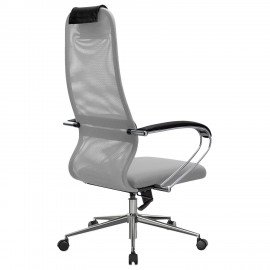 Кресло офисное МЕТТА "SU-B-8" хром, ткань-сетка, сиденье мягкое, светло-серое