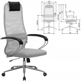 Кресло офисное МЕТТА "SU-B-8" хром, ткань-сетка, сиденье мягкое, светло-серое