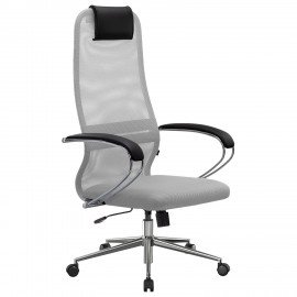 Кресло офисное МЕТТА "SU-B-8" хром, ткань-сетка, сиденье мягкое, светло-серое