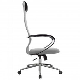 Кресло офисное МЕТТА "SU-B-8" хром, ткань-сетка, сиденье мягкое, светло-серое