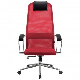 Кресло офисное МЕТТА "SU-B-8" хром, ткань-сетка, сиденье мягкое, красное