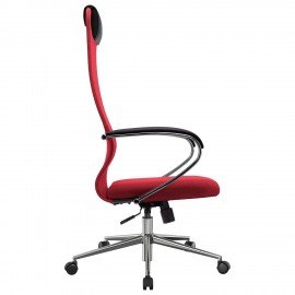 Кресло офисное МЕТТА "SU-B-8" хром, ткань-сетка, сиденье мягкое, красное