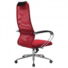 Кресло офисное МЕТТА "SU-B-8" хром, ткань-сетка, сиденье мягкое, красное