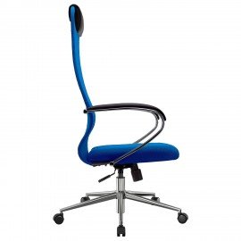 Кресло офисное МЕТТА "SU-B-8" хром, ткань-сетка, сиденье мягкое, синее