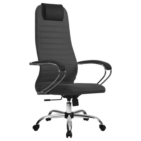 Кресло офисное МЕТТА "SU-B-10" хром, ткань-сетка, сиденье и спинка мягкие, темно-серое