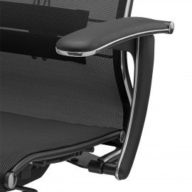 Кресло офисное МЕТТА "К-4-Т" хром, прочная сетка, сиденье и спинка регулируемые, черное