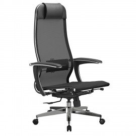 Кресло офисное МЕТТА "К-4-Т" хром, прочная сетка, сиденье и спинка регулируемые, черное